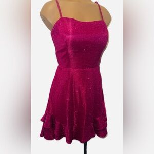 Women’s Pink Sparkly Semi Formal Dress Mini Strapless Tiered Size 11